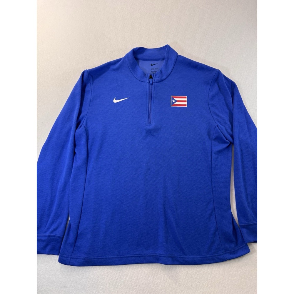 Nike  Dri-FIT Mens 1/4 Zip Mock Neck Fleece Pullover XL Blue Cuban Flag Outdoor